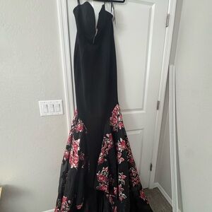 Mac Duggal Black and Pink Floral Maxi Dress